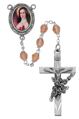 (R210df) 6mm Rose St. Therese Rosary - Unique Catholic Gifts