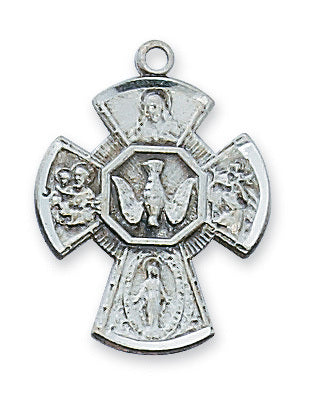 (LMG5S) Sterling Silver 4-way Medal 18" Chain and Box - Unique Catholic Gifts