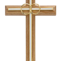 (71-11) 8" Oak & White Wed Cross - Unique Catholic Gifts