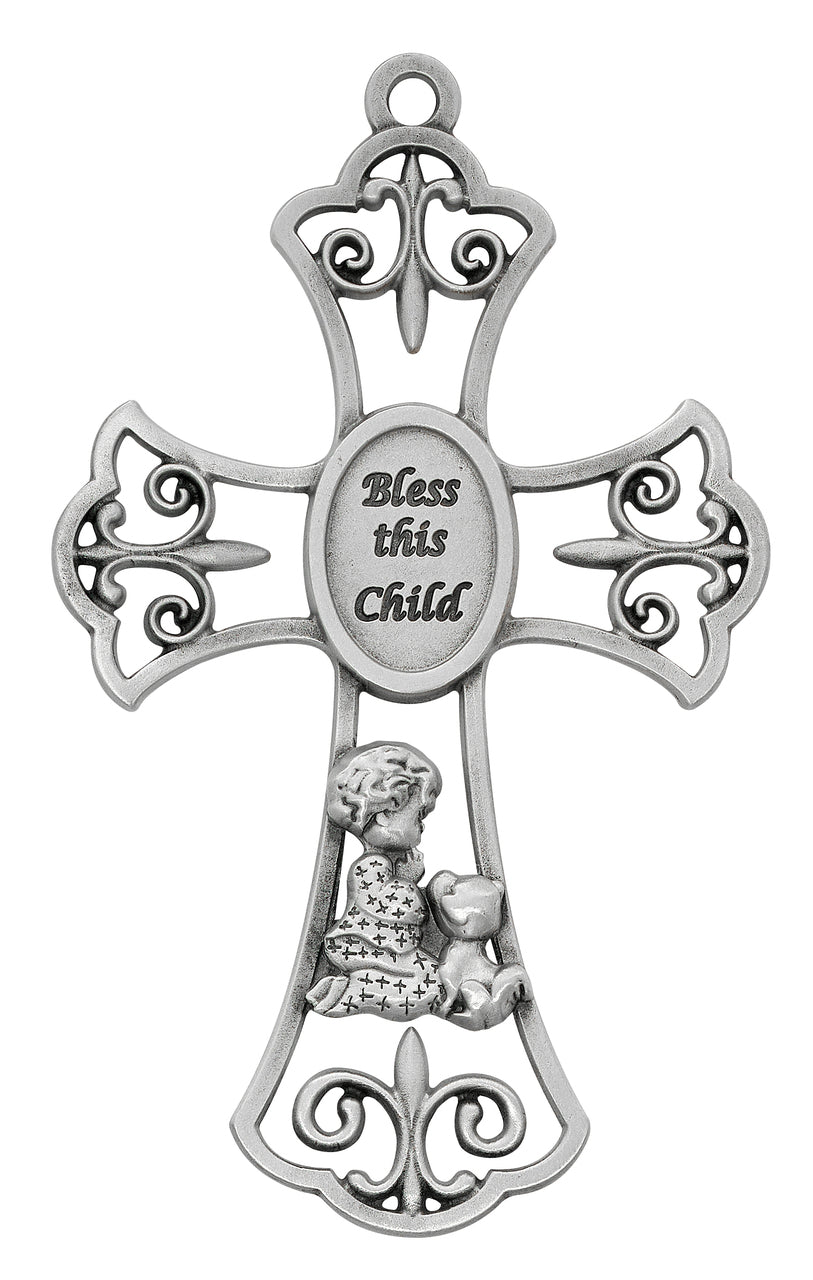 (73-45) 6" Pewt Bless This Child Boy - Unique Catholic Gifts
