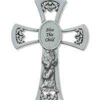 (73-13) 6" Pewter Baby Girl Cross - Unique Catholic Gifts