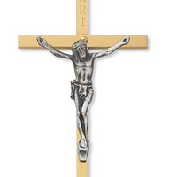 (79-11247) 2x4" Brass Crucifix W Silver - Unique Catholic Gifts