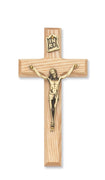 (79-74) 8" Beveled Oak/gold Crucifix - Unique Catholic Gifts