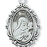 St Therese of Lisieux Medal Sterling Silver 1" with chain - Unique Catholic Gifts