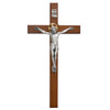 (80-162) 10"Cherry Wood Crucifix Silver - Unique Catholic Gifts