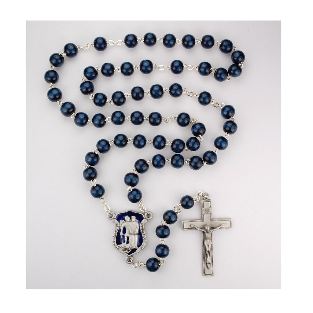 Blue Wood Police Rosary (8mm) - Unique Catholic Gifts