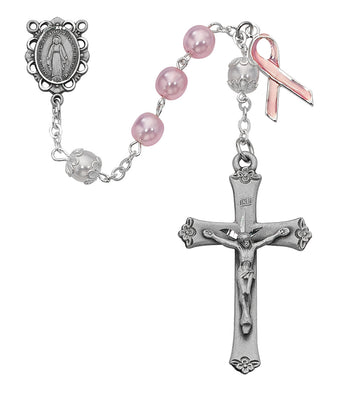 (791sf) 7mm Pink Pearl Cancer Rosary - Unique Catholic Gifts