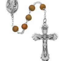 (126lf) Ss 7mm Olive Wood Round Rosary - Unique Catholic Gifts