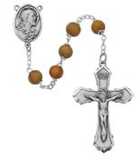 (126lf) Ss 7mm Olive Wood Round Rosary - Unique Catholic Gifts