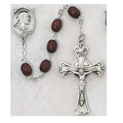 (600lf) Ss 6x8mm Brown Wood Rosary - Unique Catholic Gifts