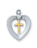 (L596) Ss Tutone Heart Cross 18ch&bx" - Unique Catholic Gifts