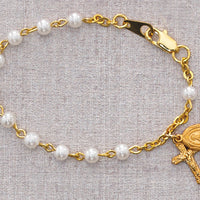(B28h) 5 1/2" Gold Pearl Bracelet - Unique Catholic Gifts