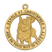 Gold over Sterling Silver St Christopher Medal (1") on 24" Gold Plated chain - Unique Catholic Gifts
