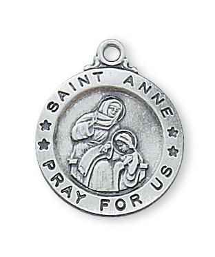 Sterling Silver St Anne Medal (5/8") on 18 chain. Patron Saint of Mothers and Women in Labor - Unique Catholic Gifts