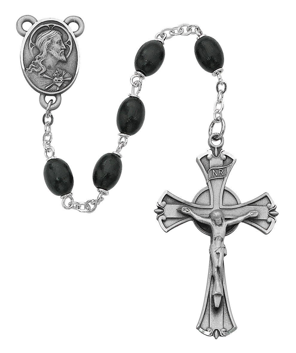 (599df) 6x8mm Black Wood Rosary - Unique Catholic Gifts