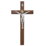 (80-154) 12" Walnut Beveled Crucifix - Unique Catholic Gifts