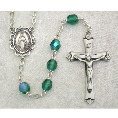 (875l-emf) Ss 6mm Emerald/may Rosary - Unique Catholic Gifts