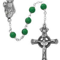 (993df) 7mm Green St Patrick Rosary - Unique Catholic Gifts