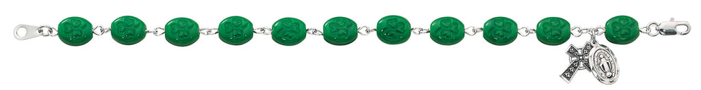 (920d) 7 1/2" Green Shamrock Bracelet - Unique Catholic Gifts