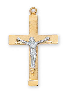 (Jt8068) G/s Twotone Crucifix Ch & Bx - Unique Catholic Gifts