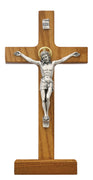 (80-59) 8" Walnut Stain Stand Crucifix - Unique Catholic Gifts