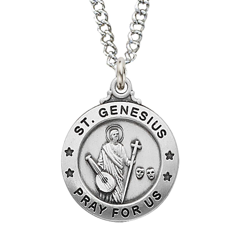 (L600gn) Sterling Silver St Genesius 20" Chain & Box - Unique Catholic Gifts