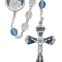 7mm Light Blue Rosary with Deluxe Blue Enamel Cross and Center Piece - Unique Catholic Gifts