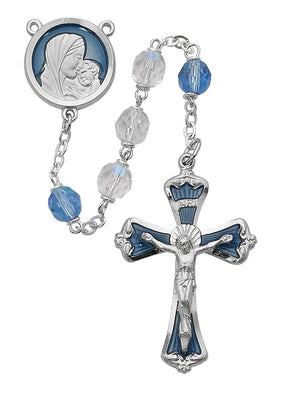 7mm Light Blue Rosary with Deluxe Blue Enamel Cross and Center Piece - Unique Catholic Gifts