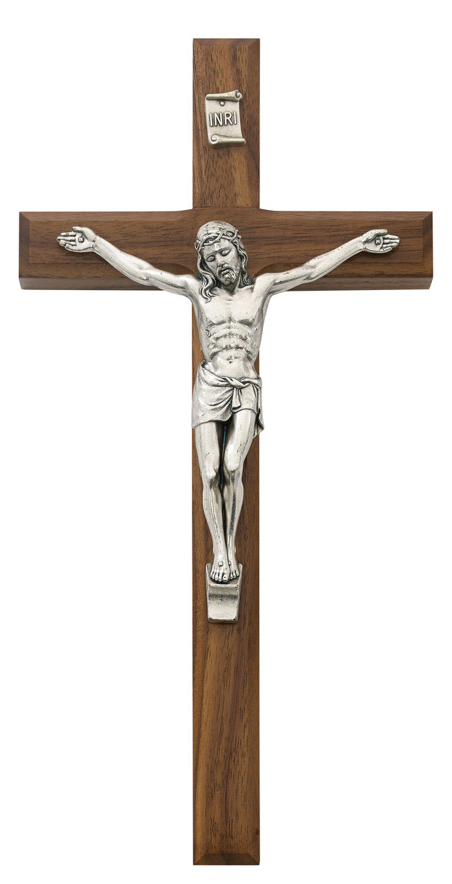 (80-04) 10" Beveled Walnut Crucifix - Unique Catholic Gifts