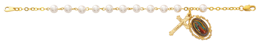 (Br90) 7 1/2" Gold Pearl Guadalupe - Unique Catholic Gifts