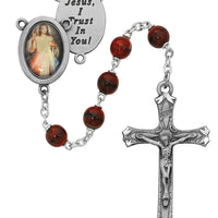(R218df) 7mm Red Divine Mercy Rosary - Unique Catholic Gifts