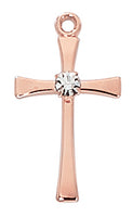 (Jr9208) Rose Gold Ss Cross W/ Crystal - Unique Catholic Gifts
