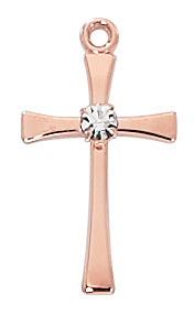(Jr9208) Rose Gold Ss Cross W/ Crystal - Unique Catholic Gifts
