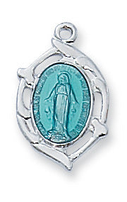 (L982b) Ss Mirac Blue Medal 16ch&bx" - Unique Catholic Gifts