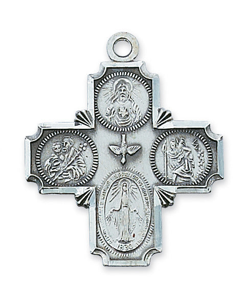 (L411)  Sterling Silver 4-WAY 24" Chain and Box - Unique Catholic Gifts