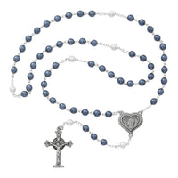 (365df) 7mm Pewt Blue and Pearl Rosary - Unique Catholic Gifts