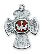 Sterling Silver Enameled 4-way Medal (7/8") on 18" chain (LMG5ES) - Unique Catholic Gifts