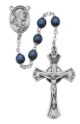 (593df) 7mm Blue Metallic Rosary - Unique Catholic Gifts