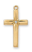 Gold over Sterling Silver Cross with Cubic Zurconia (13/16") on 18" Gold plated chain - Unique Catholic Gifts