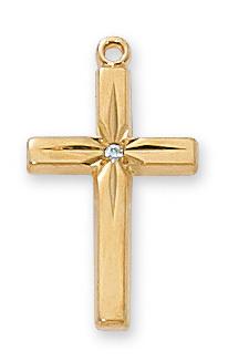 Gold over Sterling Silver Cross with Cubic Zurconia (13/16