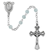 (201l-blg) Ss 3mm Blue Pearl Rosary - Unique Catholic Gifts