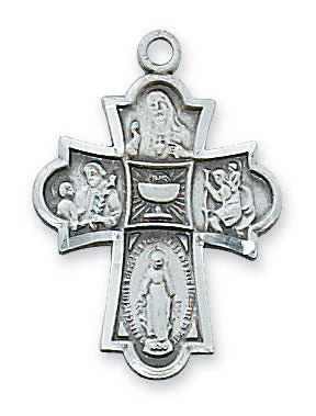 (L573) Sterling Silver 4-way Medal - Unique Catholic Gifts