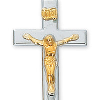 Sterling Silver Tutone  Crucifix 18"  Chain & Box - Unique Catholic Gifts