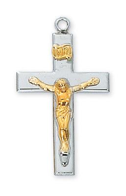 Sterling Silver Tutone  Crucifix 18