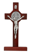 Cherry Wood Standing St. Benedict Crucifix.  6" - Unique Catholic Gifts