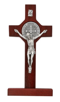Cherry Wood Standing St. Benedict Crucifix.  6
