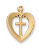 Gold over Sterling Silver Heart and Cross (5/8") on 18" chain (J419) - Unique Catholic Gifts