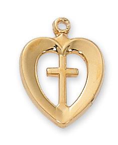Gold over Sterling Silver Heart and Cross (5/8