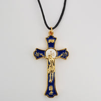 (H9156-blc) Gp 2" Blue Holy Mass Crucifix - Unique Catholic Gifts