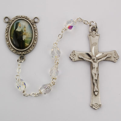 (R189df) 6mm Crystal St. Clare Rosary - Unique Catholic Gifts